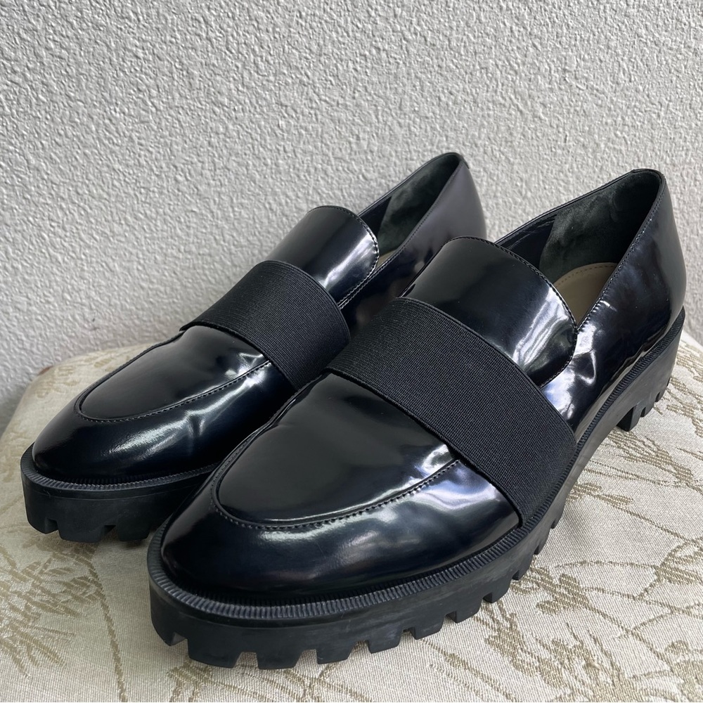 Via Spiga Black Patent Leather Elastic-Band Loafers